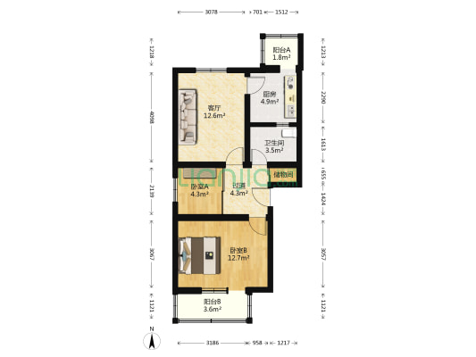 明源北里 2室1厅1卫 61平方