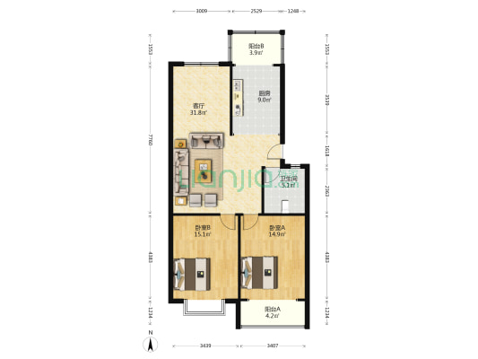 山水雅居 2室1厅1卫 105平方