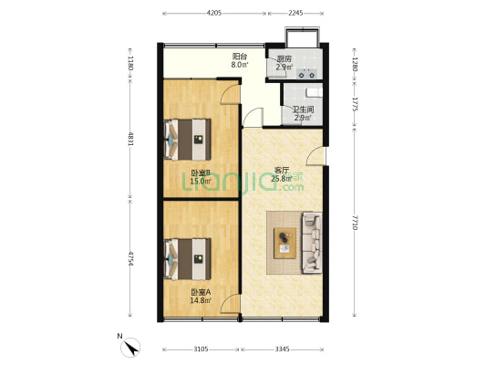 三桥南路72号 2室1厅1卫 86平方