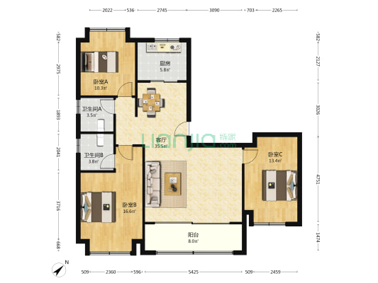 中交锦方西苑 3室1厅2卫 133平方
