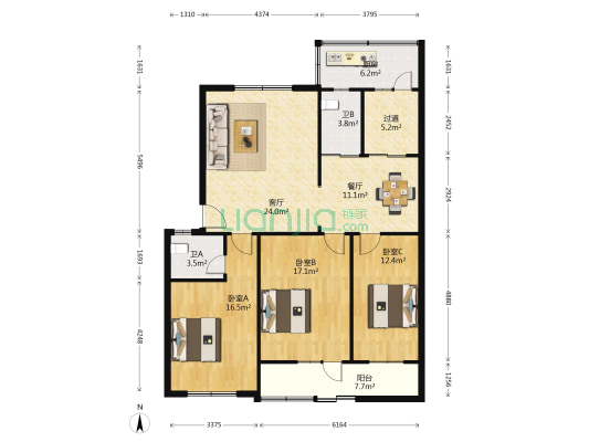 北苑小区 3室2厅2卫 127平方
