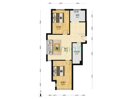 西山颐苑小区 2室1厅1卫 86平方