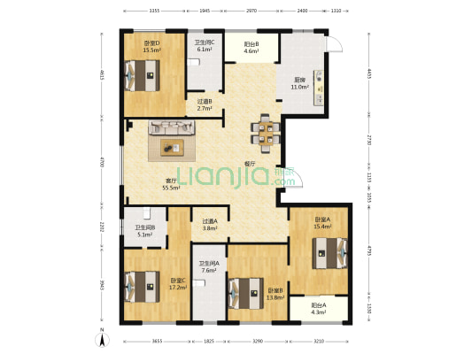 慈溪财富中心国际购物广场 4室1厅3卫 207平方