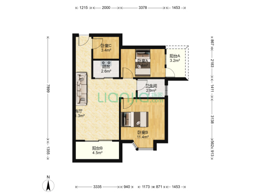 朗城家园 3室1厅1卫 64平方