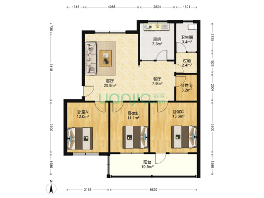 坊子国税局宿舍 3室2厅1卫 105平方