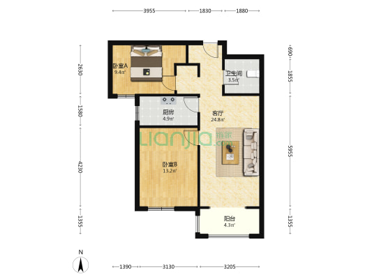 北边是钻石购物广场，影院，小区楼下自带底商-户型图