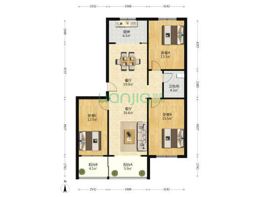 阳光嘉园西区 3室2厅1卫 127平方