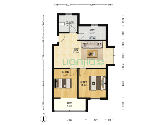 夕阳红公寓 2室1厅1卫 90平方