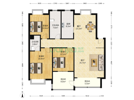 恒锦苑 3室2厅2卫 143平方