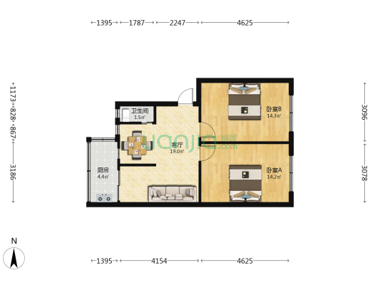 抗建路31号 2室1厅1卫 65平方