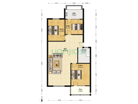 华山镇建委三宿舍 3室1厅1卫 120平方