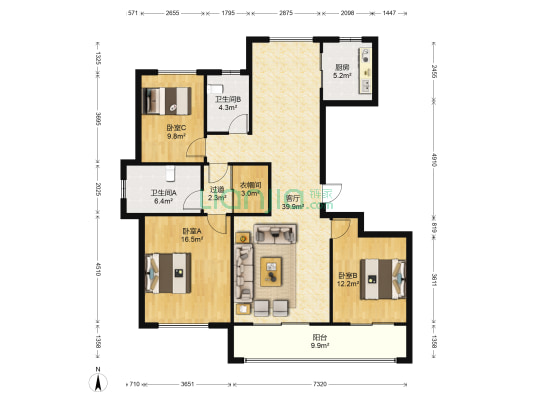 紫御府 3室1厅2卫 135平方
