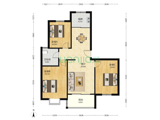 华虹嘉园 3室1厅1卫 106平方