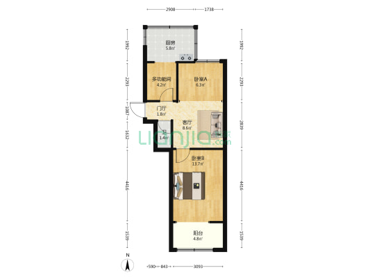 光明路36号院 3室1厅1卫 56平方