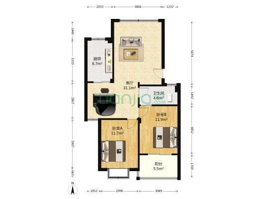 百合社区 2室1厅1卫 139平方