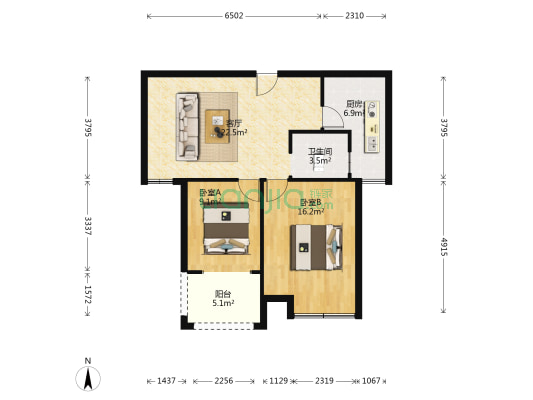 闻声书苑 2室1厅1卫 78平方