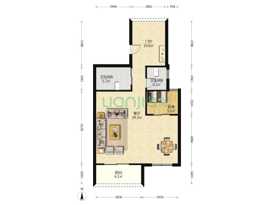华西中梁国宾府 1室1厅2卫 158平方
