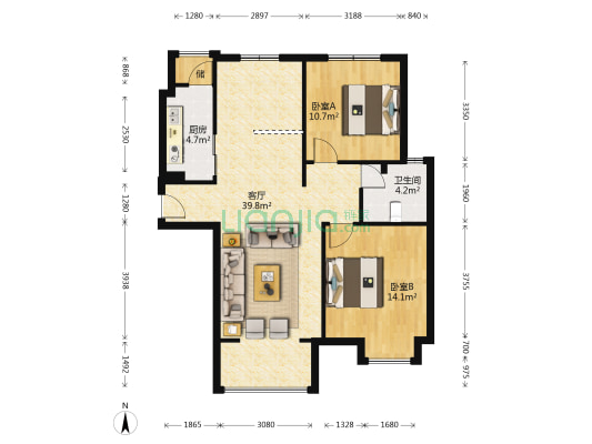 沪都家园东区 2室1厅1卫 93平方