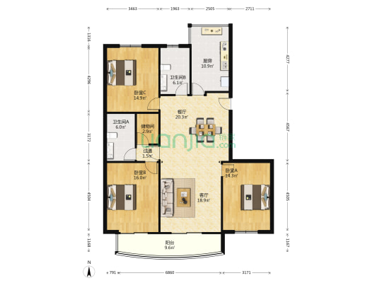 长发白玉公寓 3室2厅2卫 141平方