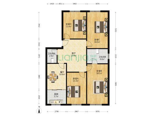 北火巷42号院 4室2厅2卫 129平方
