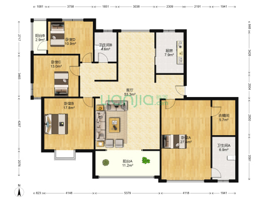 金信苑 4室1厅2卫 194平方