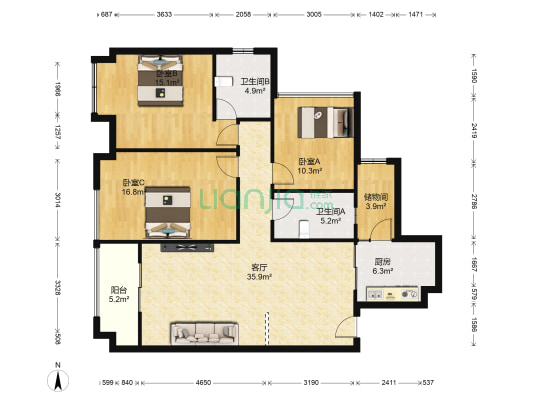 美城悦荣府 3室1厅2卫 105平方