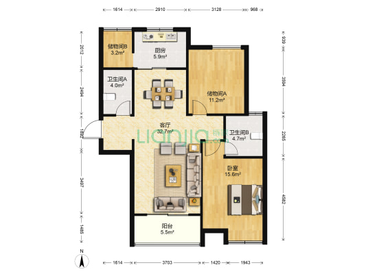 昆山金瑞家园 1室1厅2卫 105平方