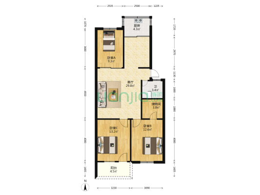 仓山区盖山镇政府新村 3室1厅1卫 100平方