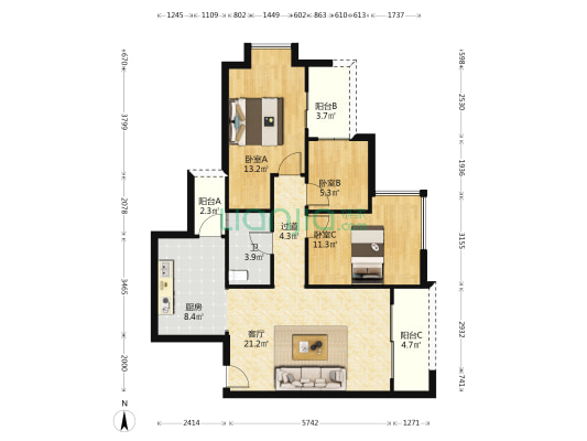 粤海宝华轩 3室1厅1卫 101平方