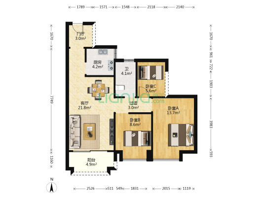 碧桂园翡翠山 3室1厅1卫 83平方