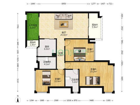 凯茵又一城山峦 3室1厅2卫 109平方