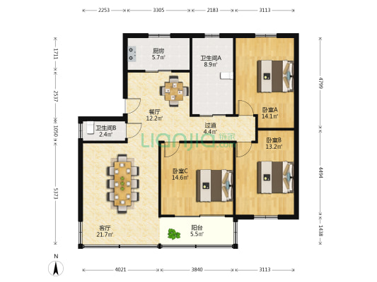 泗洲路供销公寓 3室2厅2卫 120平方