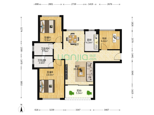 钰海绿洲(坦洲镇) 3室1厅2卫 89平方