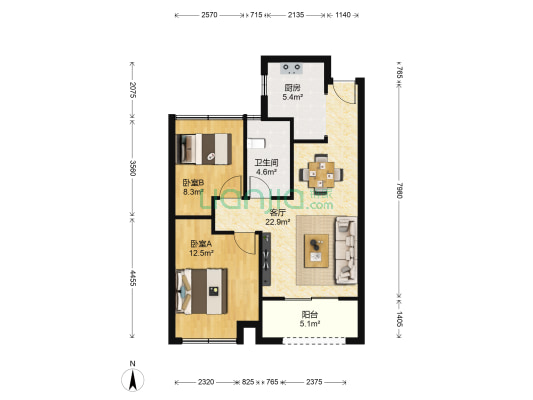 天和尚上海 2室1厅1卫 74平方