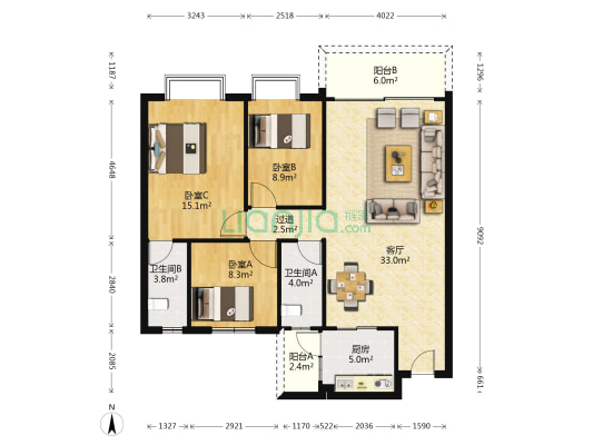 龙城御峰 3室1厅2卫 116平方