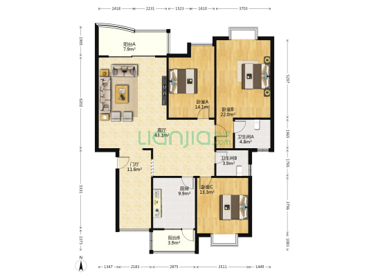 缙云小区B区 3室1厅2卫 139平方