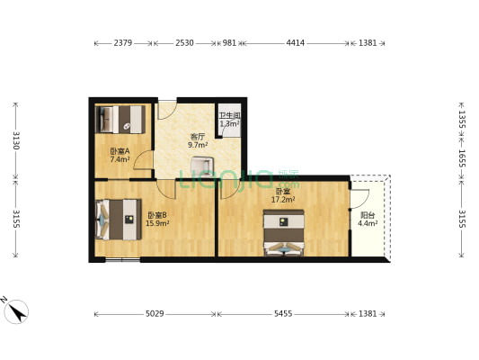 小福建营巷7号 3室1厅1卫 69平方