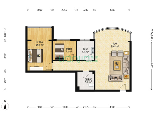 光华园(青羊) 2室1厅1卫 85平方