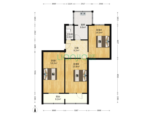 淮河路50号院 3室0厅1卫 87平方