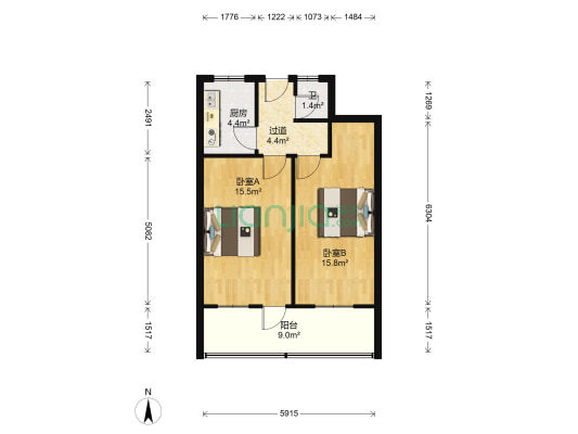 洪苑小区 2室0厅1卫 62平方