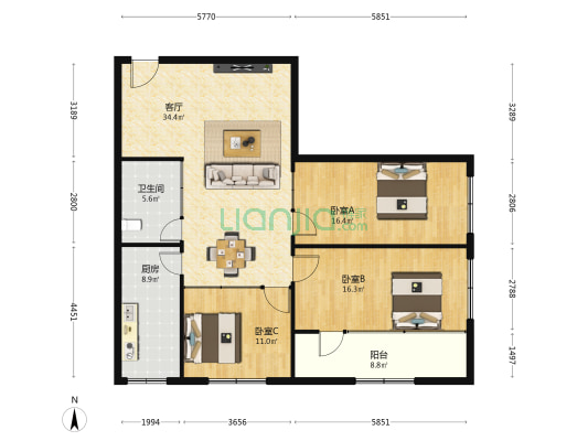 兴城三期生活小区 3室1厅1卫 130平方