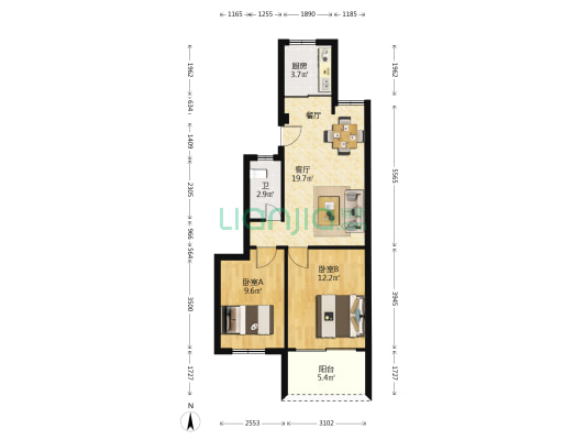 锦标园 2室1厅1卫 65平方