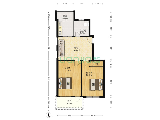 南城街道城西商品房 2室1厅1卫 80平方