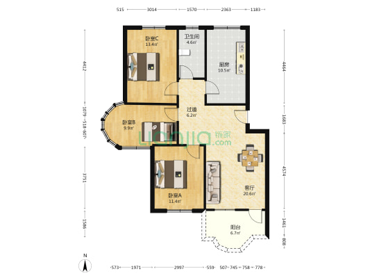 景裕新村 3室1厅1卫 103平方