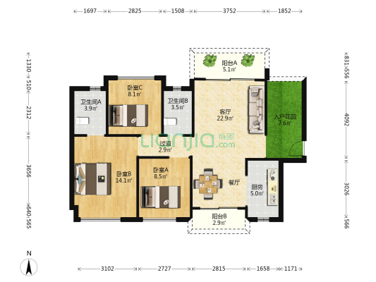壹加壹兴和隽园 3室1厅2卫 97平方