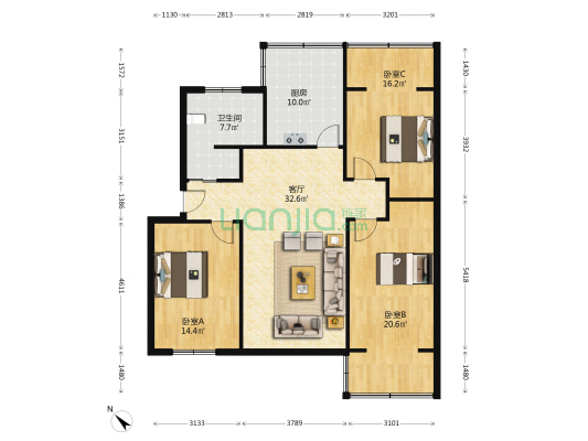 东大街402号附2号 3室1厅1卫 112平方
