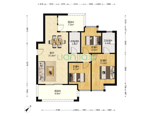 和润家园 3室1厅2卫 104平方