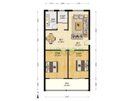 大佛寺社区 2室2厅1卫 92平方