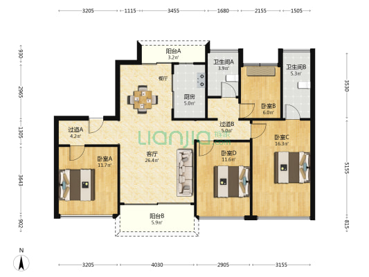 华发碧桂园滨海半岛 4室1厅2卫 126平方