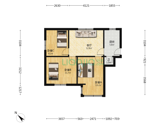 兴关路36号院 3室1厅1卫 65平方